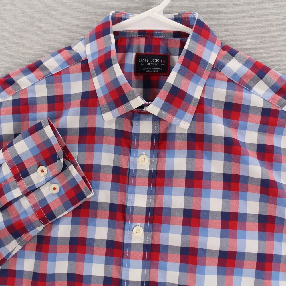 Untuckit Stever Hill Shirt Mens Sz M Blue Red Long Sleeve Button Up Performance